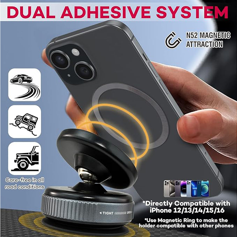 Magnetic Suction Car Phone Mount — 20X Magnet Hold, 360° Adjustable Holder for Dashboard & Windshield